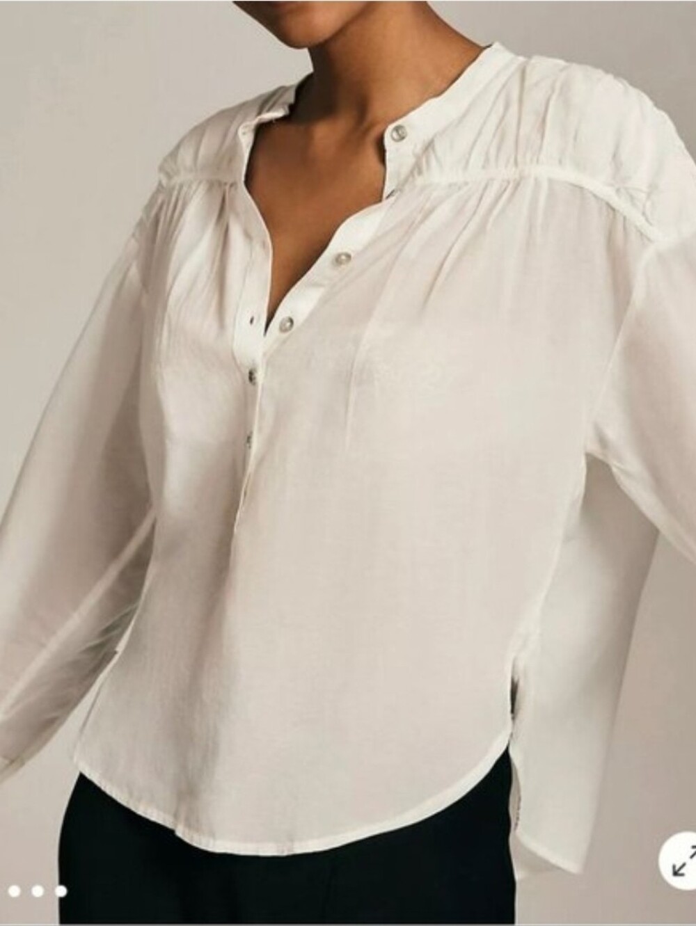 Anthropologie Pilcro White Henley Button-Front Pullover Top XL